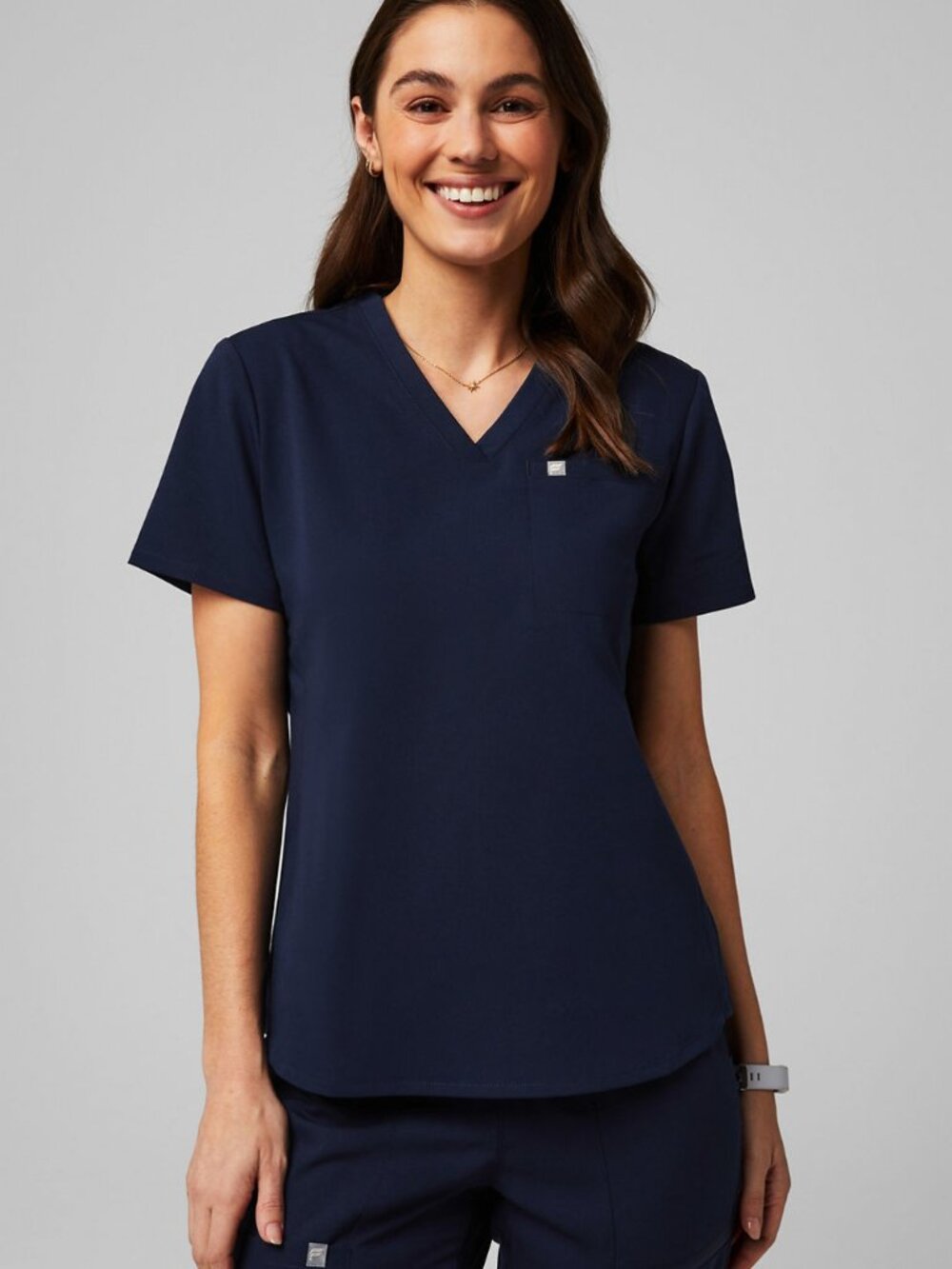 Fabletics Womens Navy Vital 1-Pocket Scrub Top